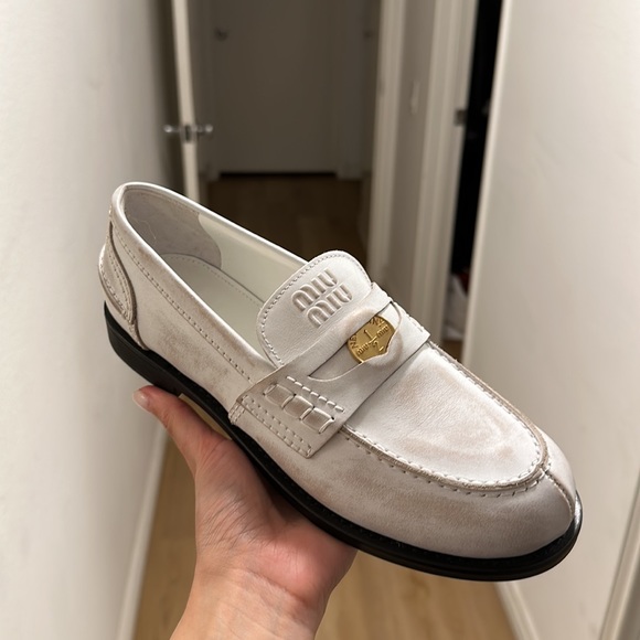 Miu Miu  Penny White Leather Loafers - size 8 - Picture 5 of 8
